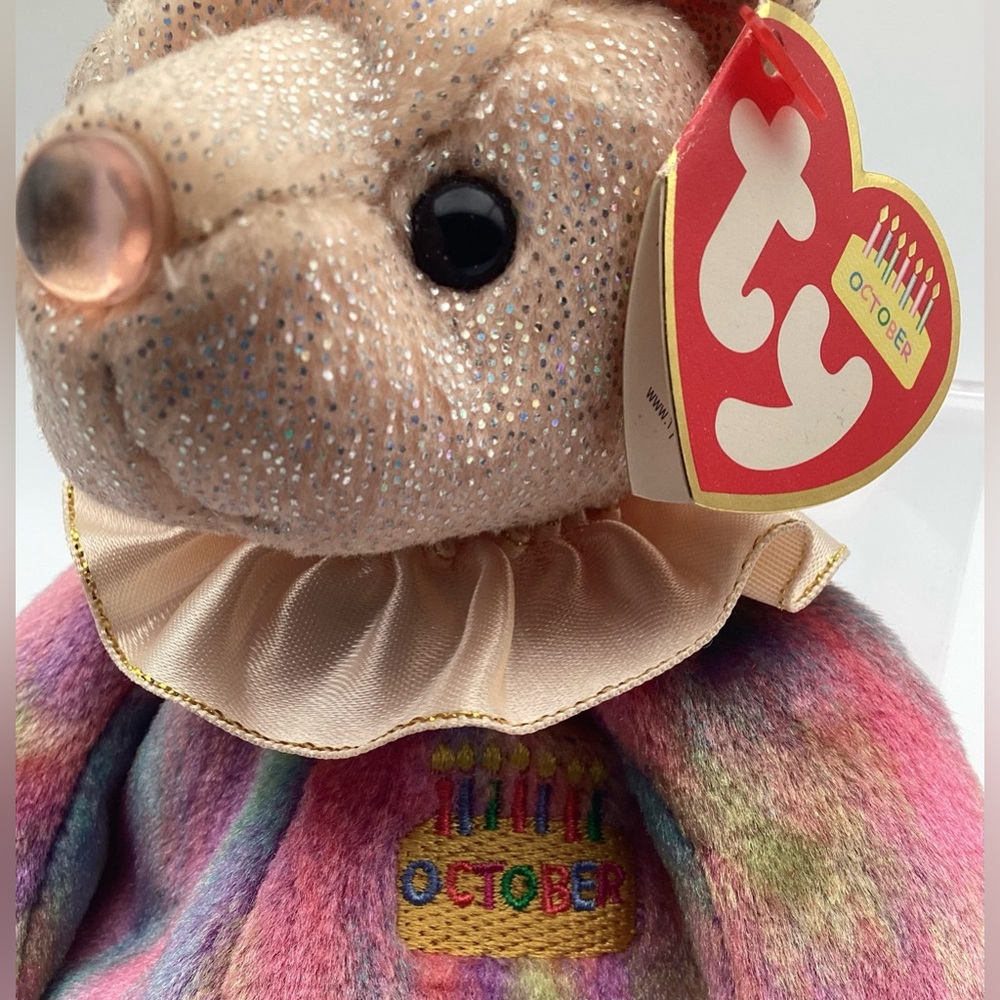 TY Beanie Baby October The Birthday Bear with Opal Birthstone Nose 2001 - Picture 7 of 10
